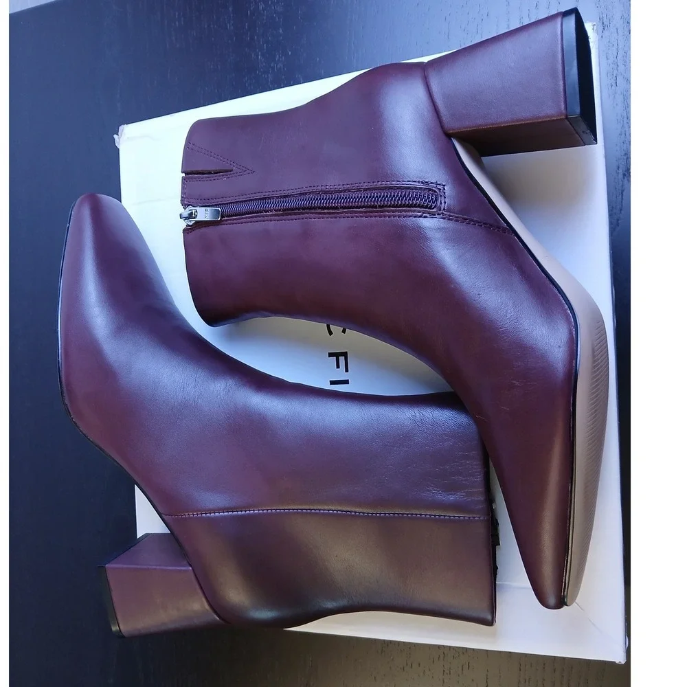 Marc Fisher Ulani Dark Red Leather Pointed Toe Block Heel Ankle Boots Women NEW